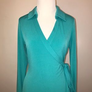 Calvin Klein Green Long Sleeve Wrap Dress
